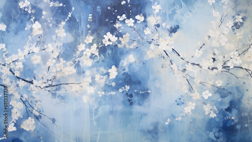 Denim Blue and Creamy White Watercolor Splashes Abstract