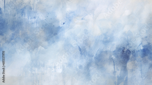 Denim Blue and Creamy White Watercolor Splashes Abstract