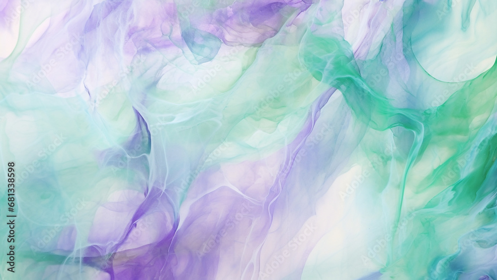 Lilac Purple and Mint Green Watercolor Splashes Abstract