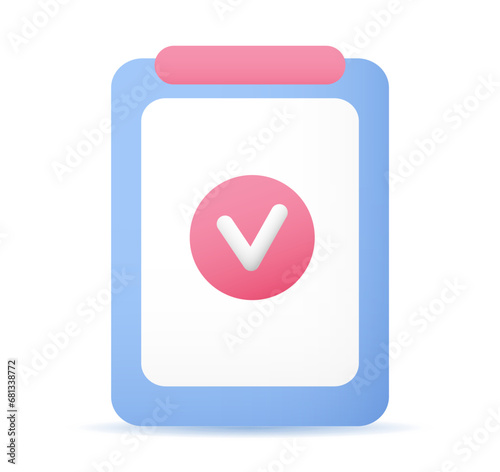 Clipboard done checkmark icon. Document, file, check list, Assignment symbol. Business, education, task management concept. Vector illustration in Cartoon minimal style