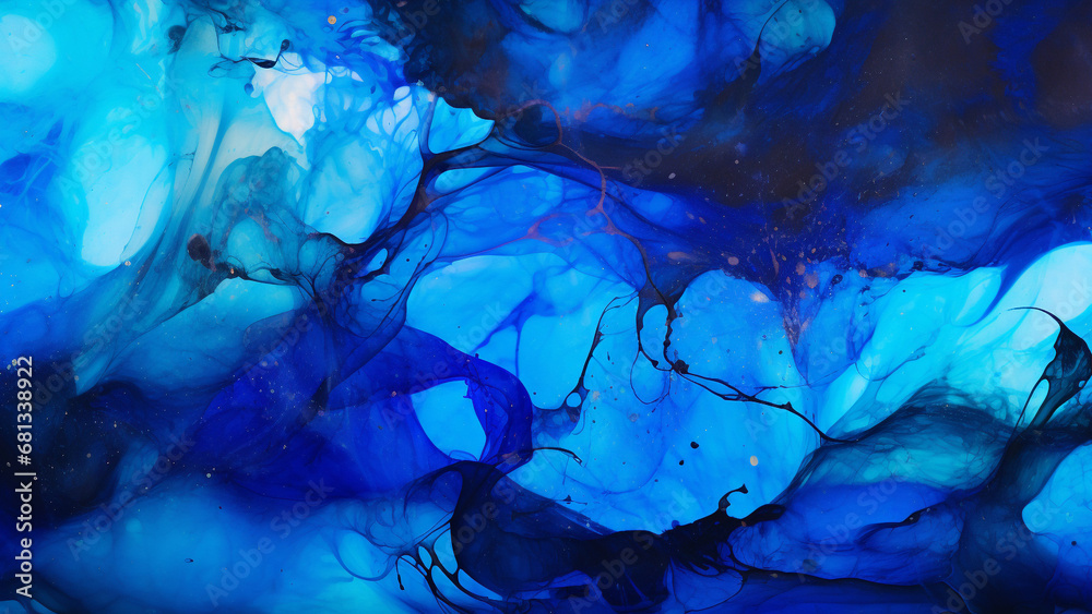 Midnight Black and Electric Blue Abstract Watercolor Splashes