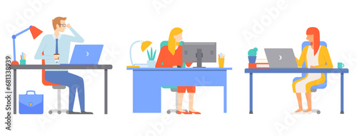 Office people worker. Vector illustration. Corporate management ensures effective coordination among office workers Meetings are integral part office work, promoting collaboration and communication © robu_s