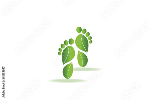 Ecologic  footprint green leafs logo vector. Perfect for eco-friendly brands, environmental campaigns, or any initiative advocating sustainability. Podiatrist  business concept.