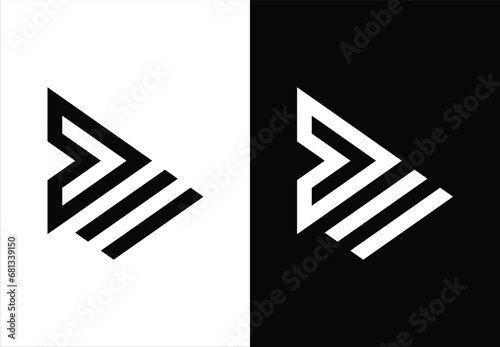 VECTOR MONOGRAM LOGO DESIGN THAT SHAPES THE LETTERS "D". BLACK AND WHITE BACKGROUND.