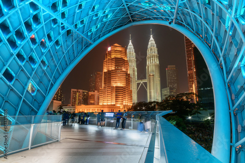 View of the Petronas Twin Towers through Saloma Link Bridge photo