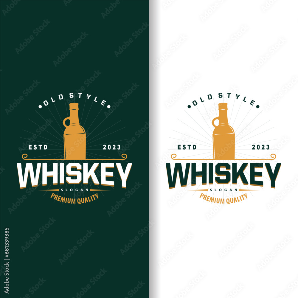 Whiskey Logo, Drink Label Design With Old Retro Vintage Ornament Illustration Premium Template