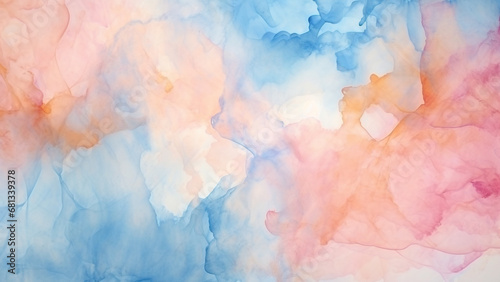 Sky Blue and Peach Watercolor Splash Abstract Wallpaper