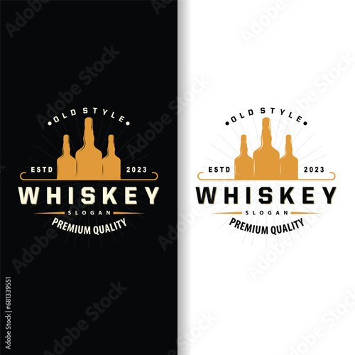 Whiskey Logo, Drink Label Design With Old Retro Vintage Ornament Illustration Premium Template