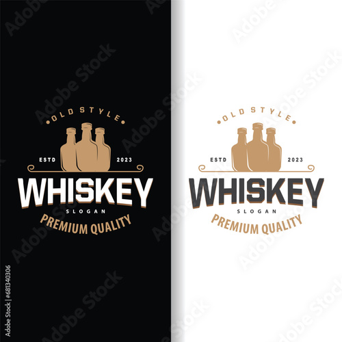 Whiskey Logo, Drink Label Design With Old Retro Vintage Ornament Illustration Premium Template