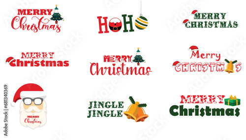 Vector illustration Christmas fonts Typography stickers