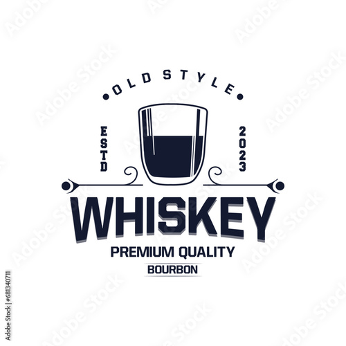 Whiskey Logo, Drink Label Design With Old Retro Vintage Ornament Illustration Premium Template