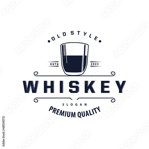 Whiskey Logo, Drink Label Design With Old Retro Vintage Ornament Illustration Premium Template