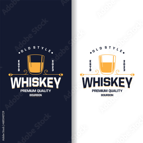 Whiskey Logo, Drink Label Design With Old Retro Vintage Ornament Illustration Premium Template