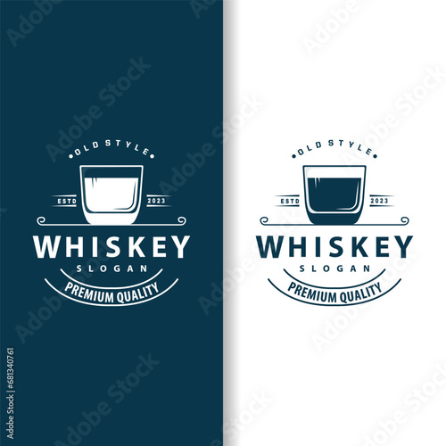 Whiskey Logo, Drink Label Design With Old Retro Vintage Ornament Illustration Premium Template