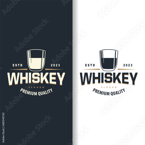 Whiskey Logo, Drink Label Design With Old Retro Vintage Ornament Illustration Premium Template