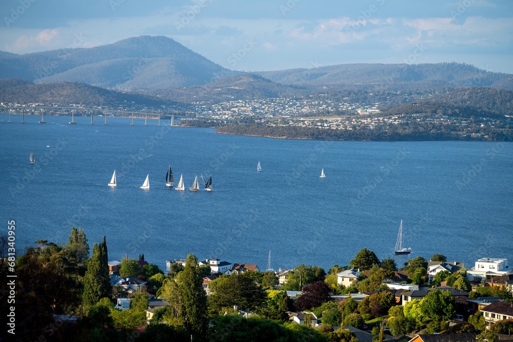 yacht race on the river derwent in hobart. yachts racing on the ocean. boat race