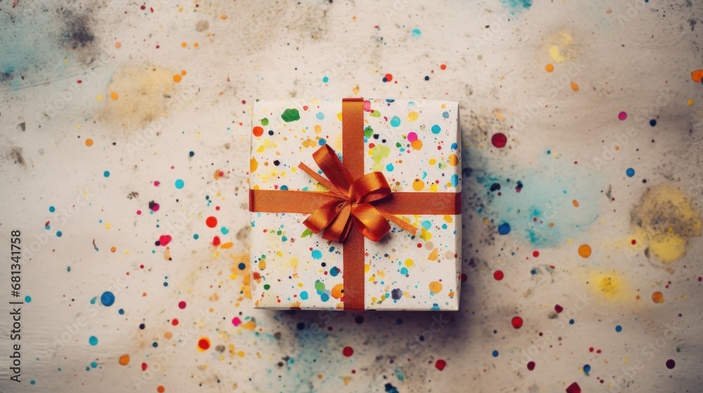Top view of Happy New Year gift box on colorful watercolor background Top view of Happy New Year gift box on colorful watercolor background