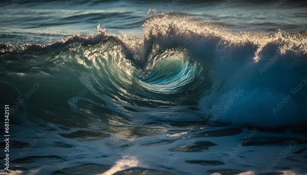 Obraz premium Surfing the breaking waves, a wet adventure in tropical paradise generated by AI