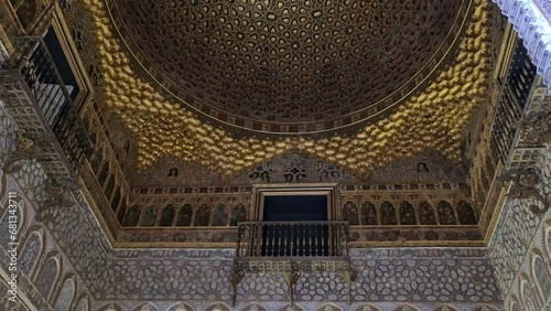 Golden Ceiling in Hall of Ambassadors, Royal Alcazar of Seville, Spain