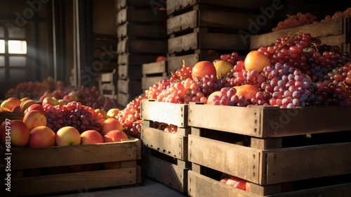 A lot of ripe fruits in the farm's warehouse