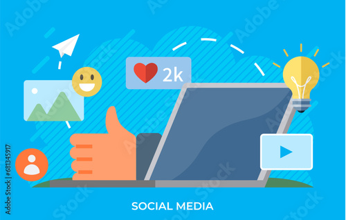 Social media. Vector illustration. Social media facilitates communication and exchange ideas The social media metaphor highlights significance online relationships Partnerships between organizations