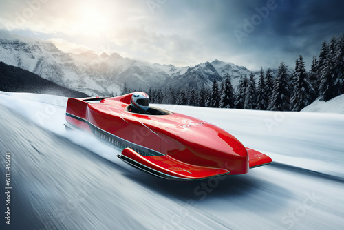 Slika na platnu Athlete on a snowmobile. Extreme winter sports concept.