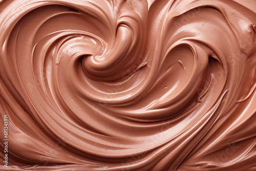 Chocolate cream texture as background, top view, close up.