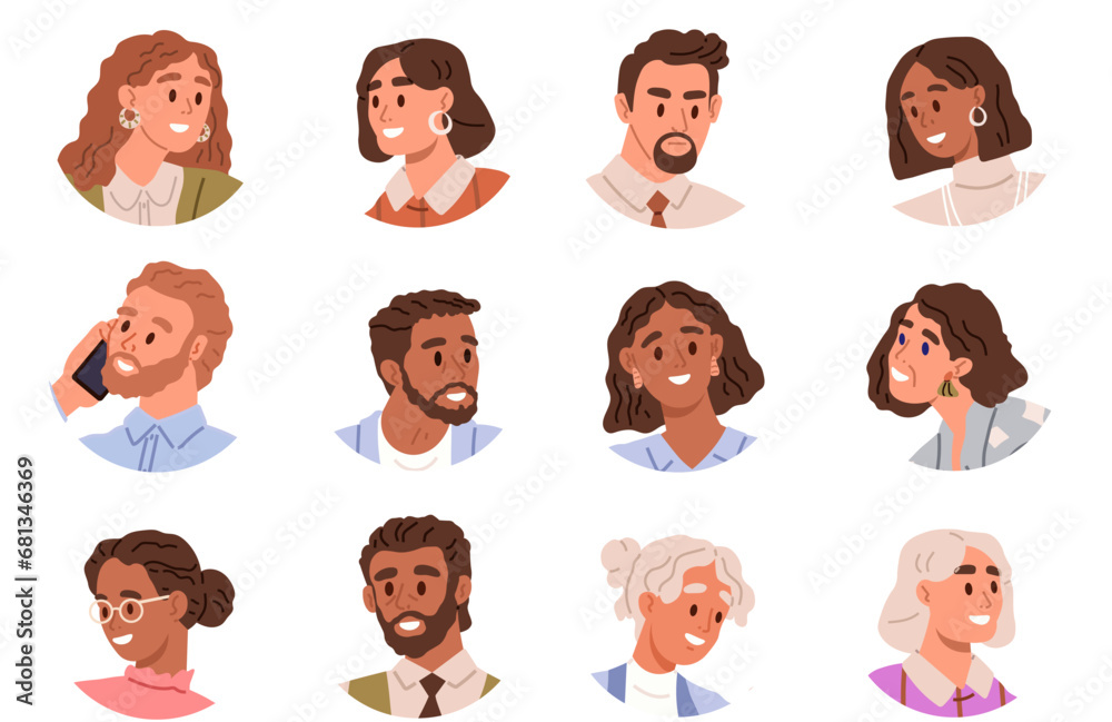 People faces vector illustration. Expressions on peoples faces provide insights into their emotions and thoughts Personal experiences shape peoples perceptions themselves and others Each individual People faces vector illustration. Expressions on peoples faces provide insights into their emotions and thoughts Personal experiences shape peoples perceptions themselves and others Each individual