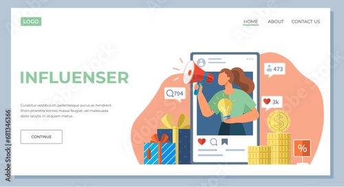 Influencer. Vector illustration. Announcements made by influencers have significant impact on their followers Influencers often achieve remarkable success through their dedication and hard work