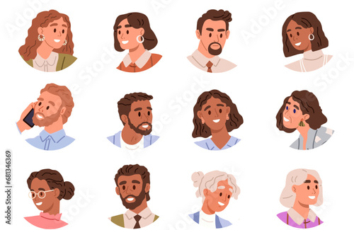 People faces vector illustration. Expressions on peoples faces provide insights into their emotions and thoughts Personal experiences shape peoples perceptions themselves and others Each individual