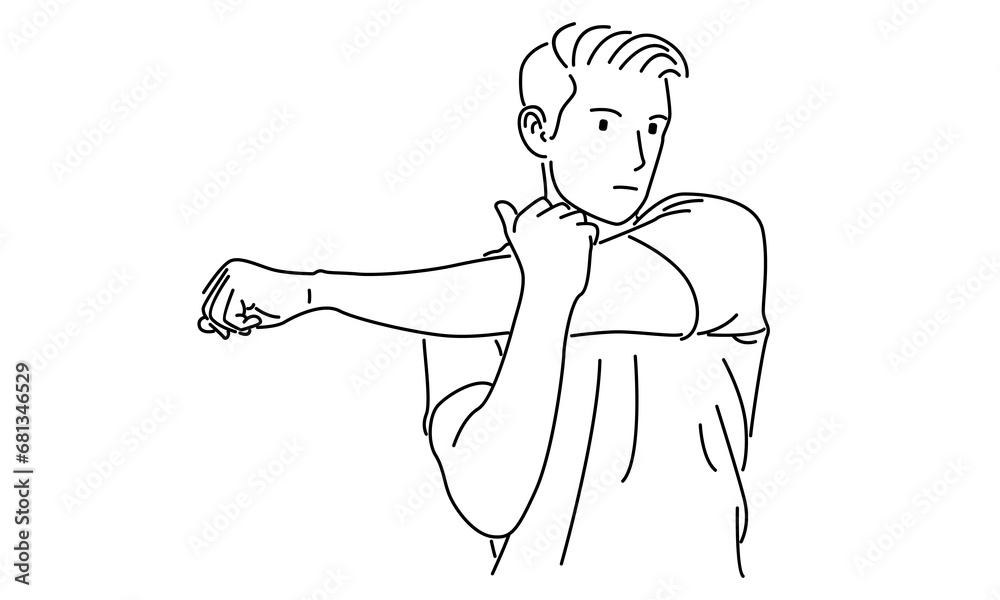 line art of man stretching his arm
