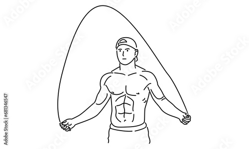 line art of man exercise jumping with skipping rope