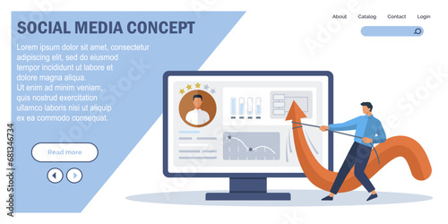 Social media. Vector illustration. Effective management social media accounts is essential for brand reputation Organizations utilize social media to build and maintain customer relationships