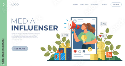 Influencer. Vector illustration. Influencers play significant role in shaping society perceptions and trends Effective communication between influencers and their audience is crucial for engagement