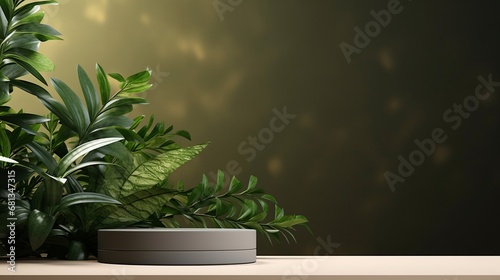 Podium with a leaf background  cosmetic beauty mockup display stand for product presentation Nature and organic cosmetics and food presentation themes Natural product present placement display