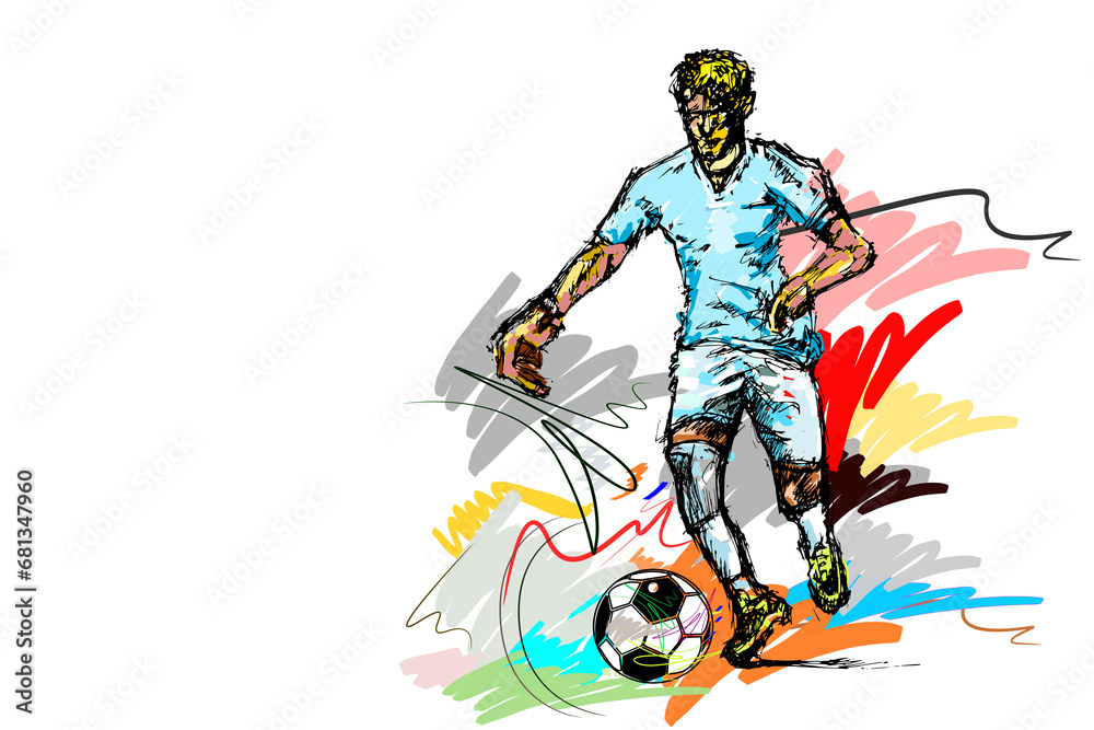 man kick  action football sport art and brush strokes style.