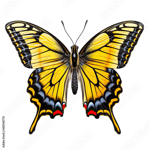 Two-tailed Swallowtail Butterfly on White Background Isolated on Transparent or White Background, PNG