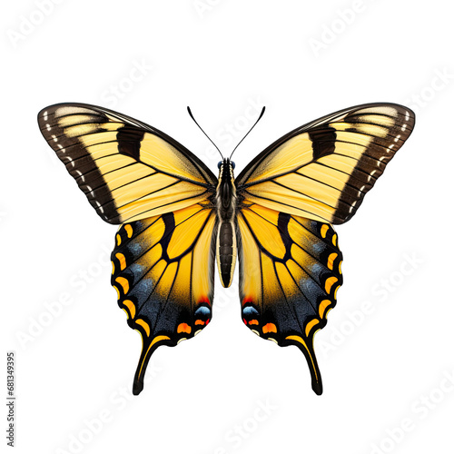 Two-tailed Swallowtail Butterfly Isolated on Transparent or White Background, PNG