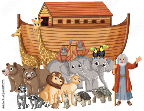 Wild Animals and Noah's Ark: A Vector Cartoon Illustration