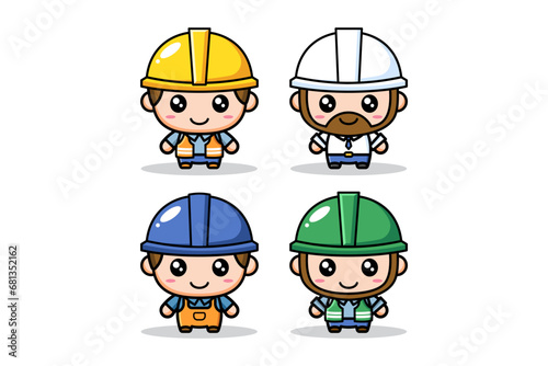 male industrial engineer worker cute characters illustration for mascot business and element