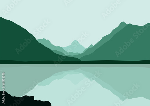 landscape with a lake. Vector illustration.