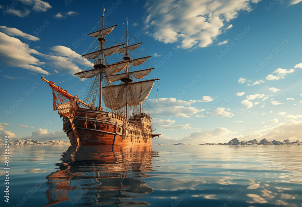 Boat in the sea, clear sky