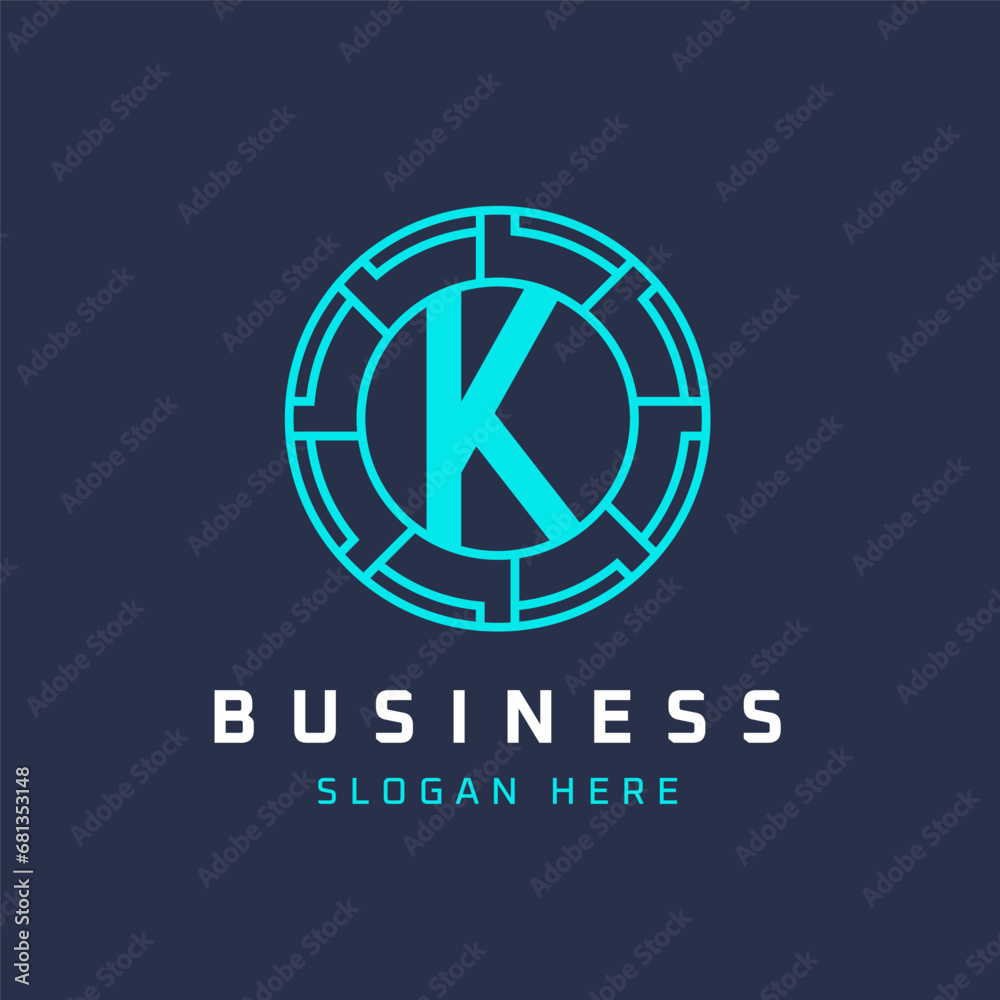 Letter K Tech Logo Design. Initial Round K Logo Universal Elegant Icon Letter K Tech Logo Design. Initial Round K Logo Universal Elegant Icon