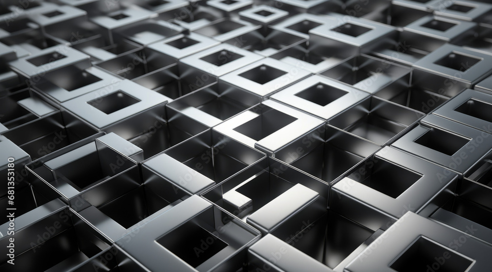 A sleek grid of reflective chrome squares with a clean, futuristic aesthetic. A sleek grid of reflective chrome squares with a clean, futuristic aesthetic.