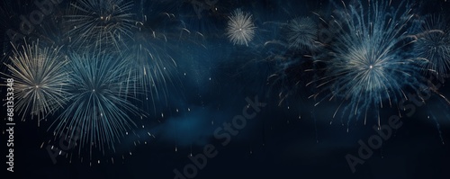 night sky with fireworks background, graphic resource for holiday party celebration, new year, 4th of july and anniversary pyrotechnic explosion
