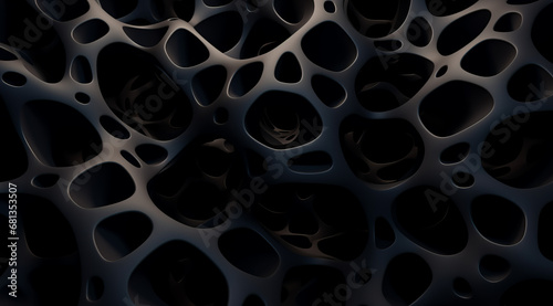 A futuristic dark black surface with geometric holes creates a sleek and sophisticated pattern.