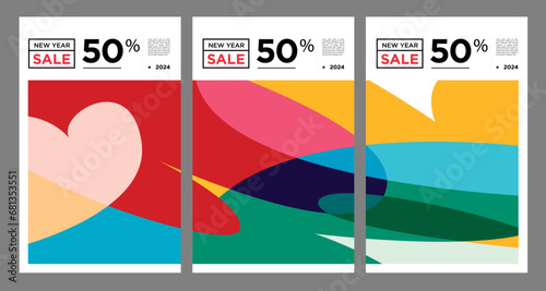 New Year Sales 2024 colorful Background Banner Template discount 50%