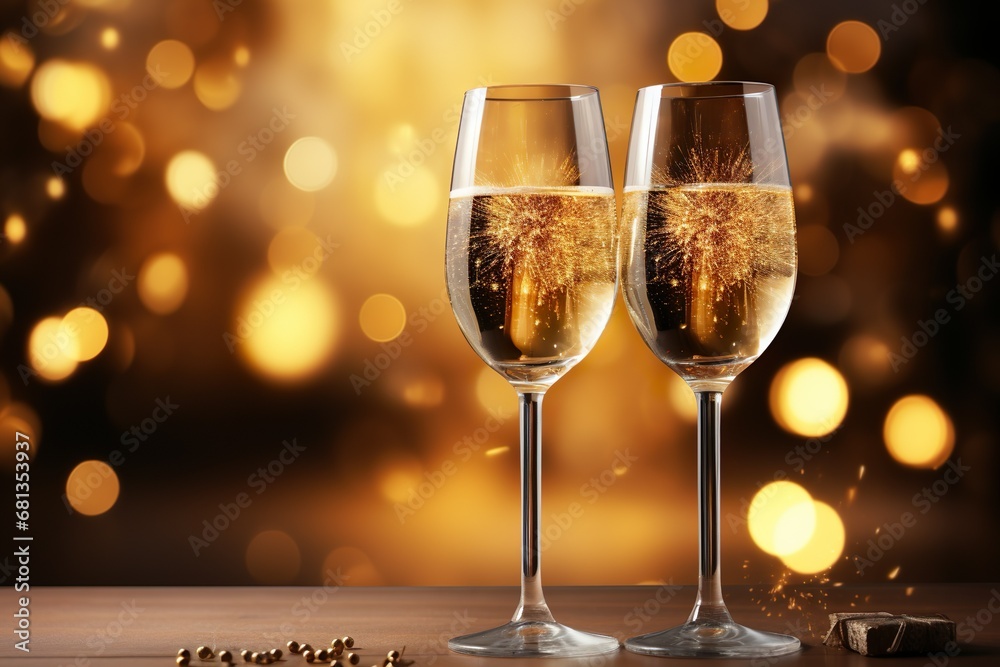 pair of champagne glasses with bokeh lights for celebration of happy new year eve party pair of champagne glasses with bokeh lights for celebration of happy new year eve party