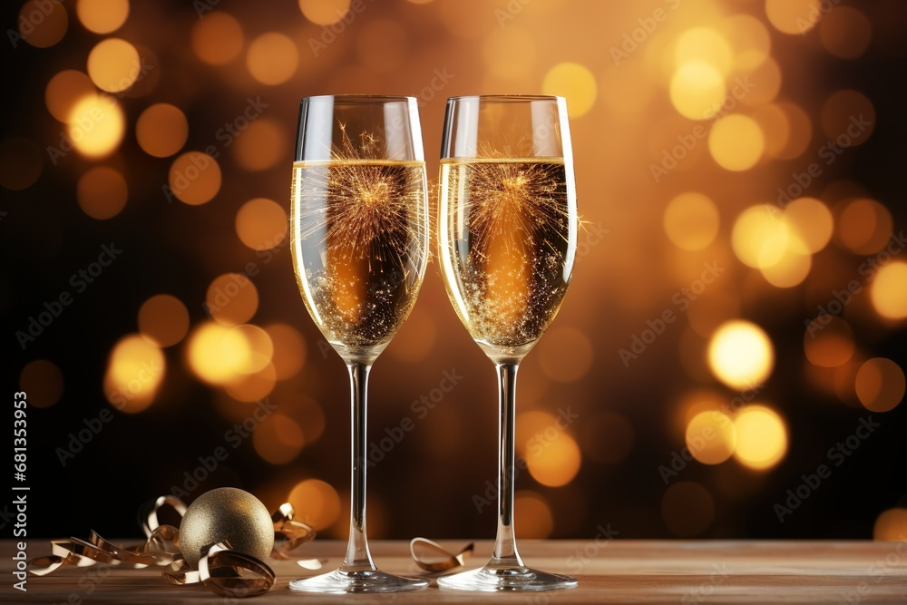 pair of champagne glasses with bokeh lights for celebration of happy new year eve party pair of champagne glasses with bokeh lights for celebration of happy new year eve party