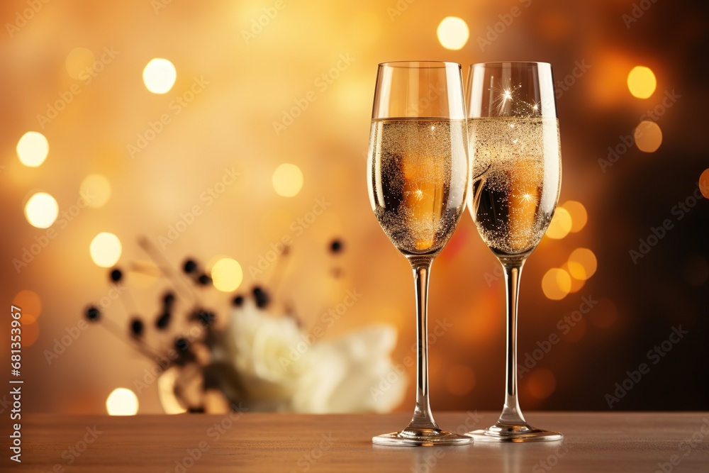 pair of champagne glasses with bokeh lights for celebration of happy new year eve party pair of champagne glasses with bokeh lights for celebration of happy new year eve party